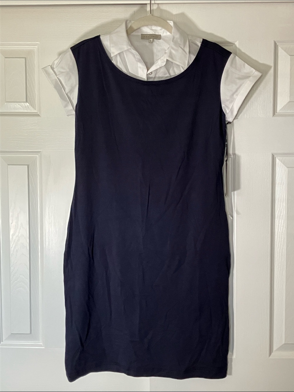 Anatomie Navy and White Layered Shirt-Style Midi Dress